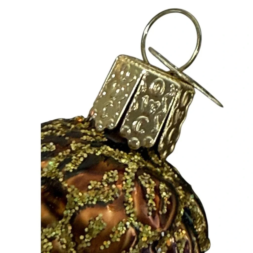 Old World‎ Christmas Glass Blown Acorn Ornament Glitter Woodland Decor 2.5